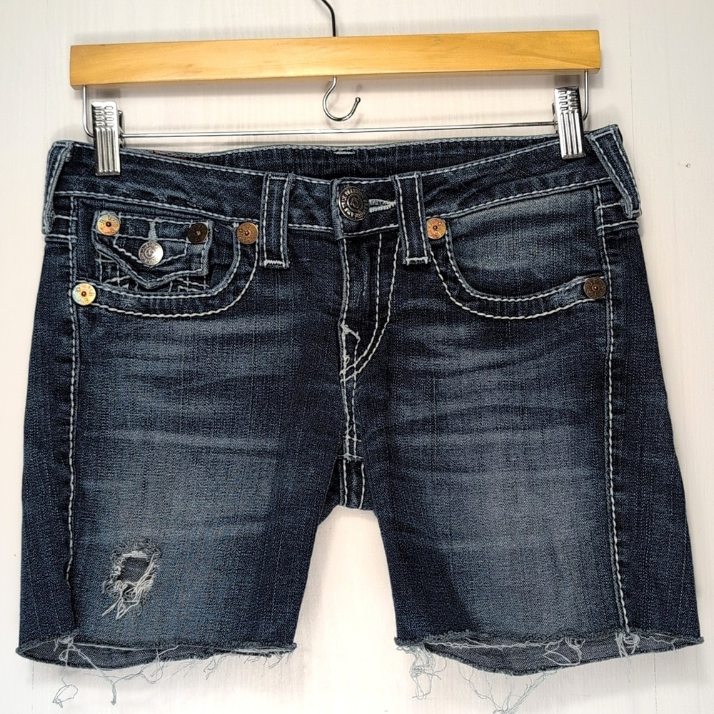 True Religion Billy Womens Jean Shorts 28 Distressed Frayed USA Y2K Denim